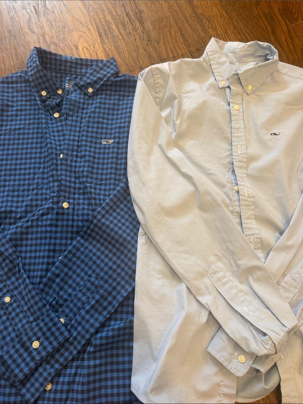 Bundle of 2 Vineyard Vines Boy’s Button-Down Shirts — Navy Gingham & Light Blue